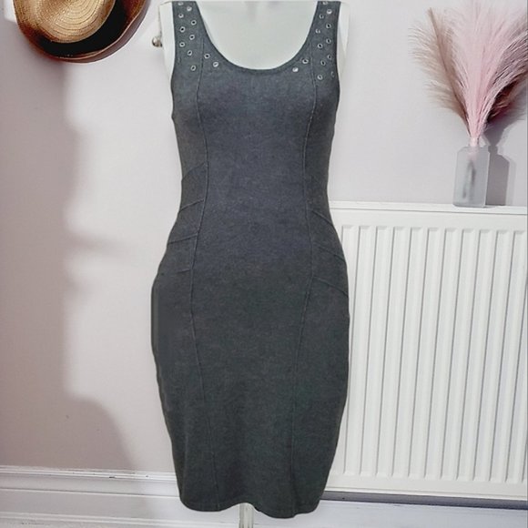 H&M Cami Knit Zip Up Dress with Silver Studs- Size 4- NWOT - Picture 1 of 9